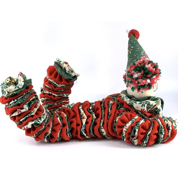 Yoyo Clown Doll Christmas Rag Quilt Fabric Circles Bells 12" Long Vintage - Picture 4 of 8